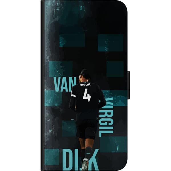 Kompatibel Tegnebogsetui til Huawei P40 lite Virgil van Dijk med nummer 4 - fodboldmotiv i sort og turkis sort