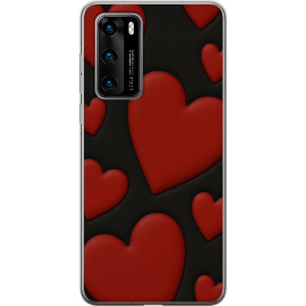 Huawei P40 Läpinäkyvä kuori Punaiset Samettisydämet