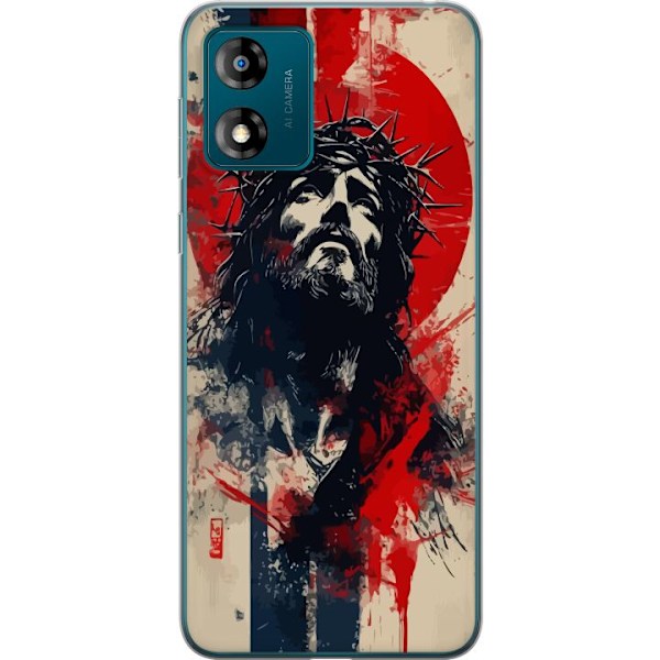 Motorola Moto E13 Läpinäkyvä kuori Jeesus ristillä - kristillinen aihe vahvalla symboliikalla uskosta ja toivosta