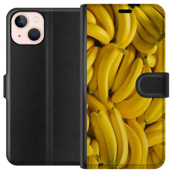 Apple iPhone 13 Plånboksfodral Banana Pattern – lekfullt mönster med gula bananer