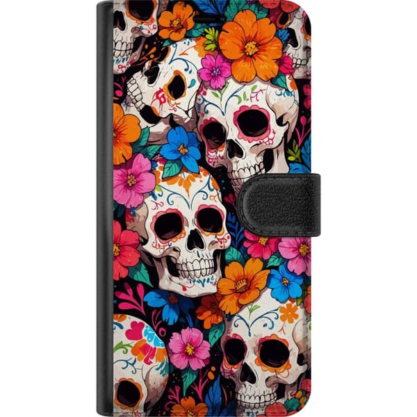Kompatibelt Plånboksfodral till Apple iPhone 13 mini Sugar Skull Pattern med Färgglada Blommor Mexikansk Stil