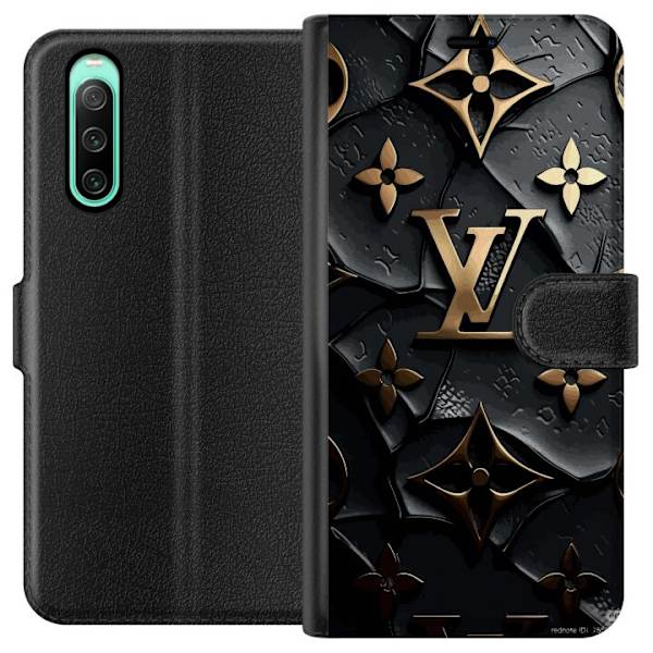 Sony Xperia 10 IV Lompakkokotelo Louis Vuitton Tumma tila Suunnittelu Musta Ylellisyys Tyyli Muoti Suosittu Graafinen Kuvio Muotisymboli Luksusbrändi