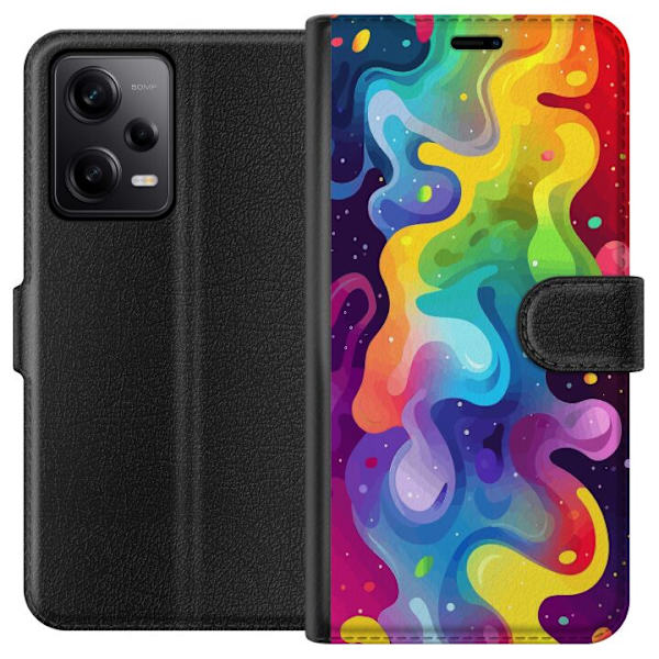 Xiaomi Redmi Note 12 Pro Lompakkokotelo Väriläiskä Abstrakti Taide Suunnittelu Värikäs Kuvio Moderni Suosittu Seinätaito Graafinen Trendi