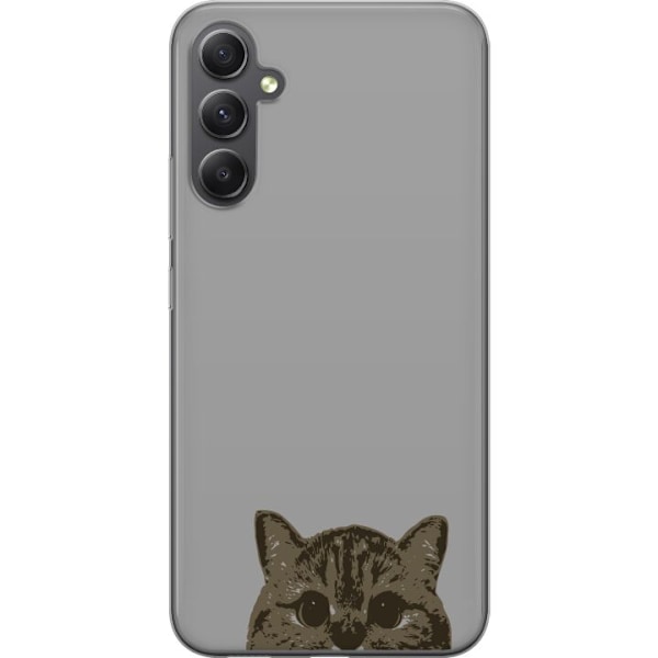 Samsung Galaxy A15 5G Genomskinligt Skal Grå Kattblick – stilren kattdesign med grå bakgrund