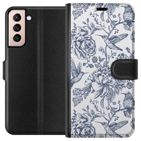 Samsung Galaxy S21 Plånboksfodral Blomster & Fåglar – romantiskt mönster i vintage-stil