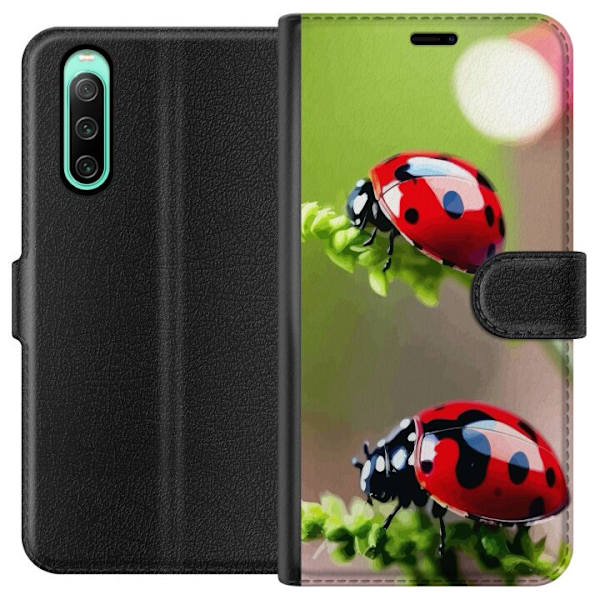 Sony Xperia 10 IV Lompakkokotelo Leppäkerttu Hyönteinen Onni Symboli Luontoaihe Suosittu Graafinen Motiivi Koristelu Kesäkiertue