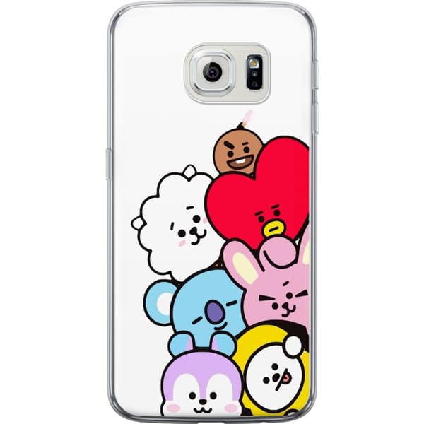 Kompatibelt Mobildeksel til Samsung Galaxy S6 edge BT21-karakterer sammen i en søt minimalistisk illustrasjon hvit