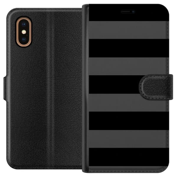 Kompatibel Tegnebogsetui til Apple iPhone XS Max Sortgrå striber sort