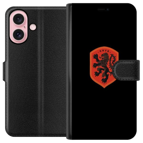 Kompatibel Tegnebogsetui til Apple iPhone 16 Orange skjold med sort heraldisk løve mod sort baggrund sort