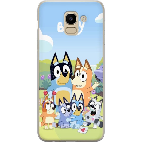 Samsung Galaxy J6 Genomskinligt Skal Bluey mobilskal med hela familjen i färgglad design