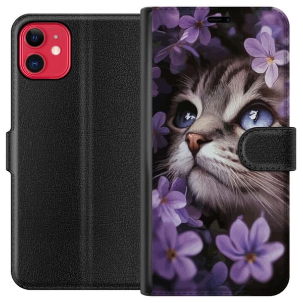 Kompatibel Tegnebogsetui til Apple iPhone 11 Kat og blomster