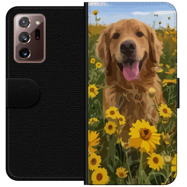 Samsung Galaxy Note20 Ultra Lompakkokotelo Kultainennoutaja Auringonkukkapelto Koiramotiivi Luonto Kesä Suunnittelu Suosittu Koirarotu Perheen suosik
