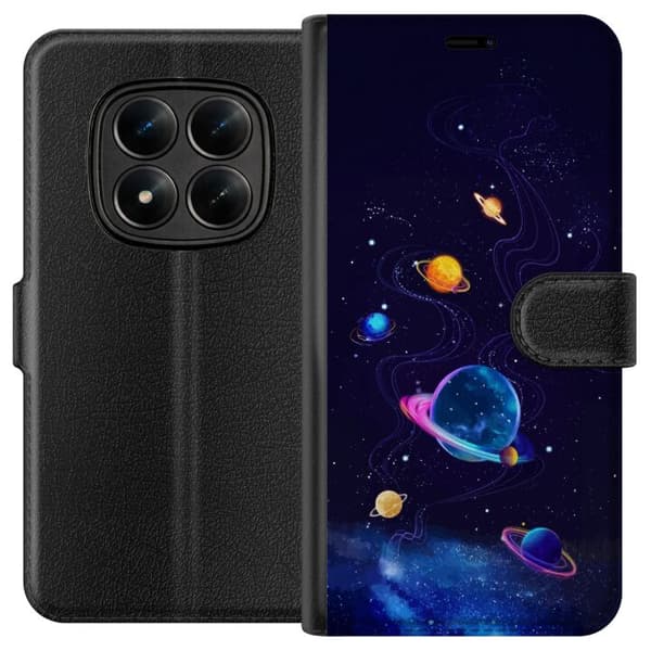 Kompatibel Tegnebogsetui til Xiaomi Redmi Note 15 Pro Farlige planeter og stjerner i et animeret rumlandskab blå