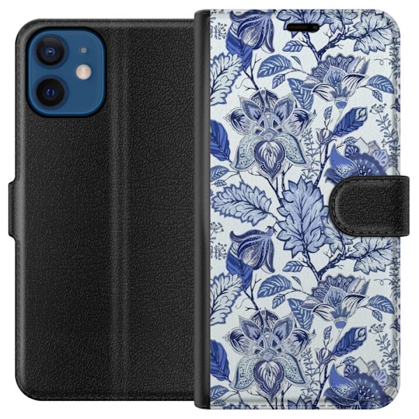 Apple iPhone 12  Tegnebogsetui Blomster Blå...