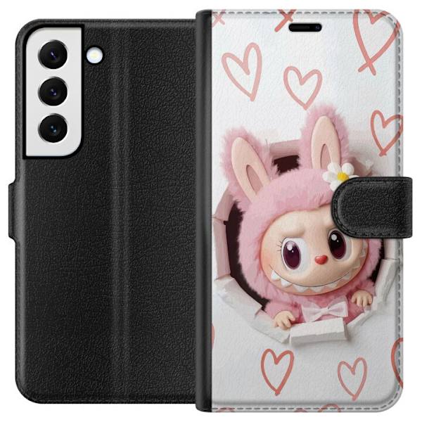 Samsung Galaxy S22+ 5G Lompakkokotelo Labubu Sydän Taustakuva Pop Mart Rakkausteema Hahmodesign Suosittu Motiivi Keräilytaideteossarja