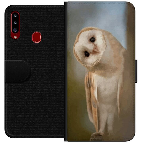 Samsung Galaxy A20s Tegnebogsetui Ugle Nysgerrig Blik Fuglemotiv Skov Natur Grafisk Design Populært Motiv Dyr Tema Dekoration