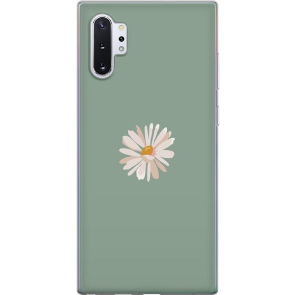 Samsung Galaxy Note10+ Genomskinligt Skal Grön Minimalblomma – stilren blomma på grön bakgrund