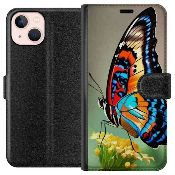 Apple iPhone 13 Plånboksfodral Fjäril Natur Sommar Motiv Vingar Färgstark Design Populär Dekor Grafiskt Exotiskt Tema