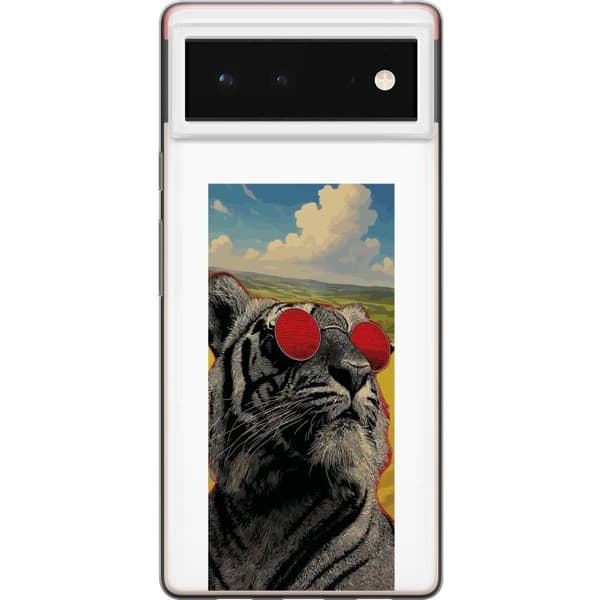 Kompatibelt Mobildeksel til Google Pixel 6 Cool tiger med røde solbriller i popkunststil grå