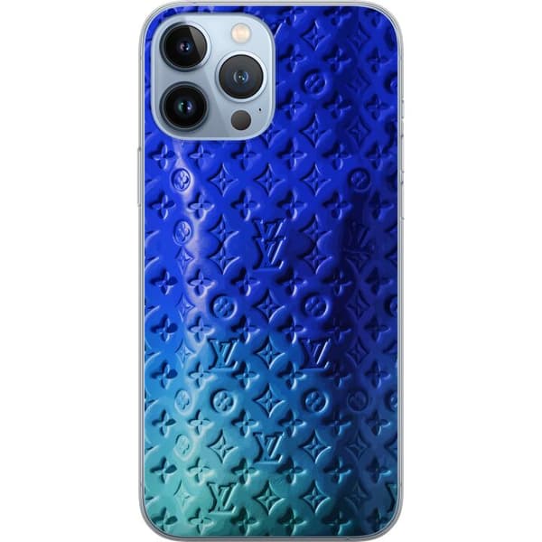 Kompatibelt Mobildeksel til Apple iPhone 13 Pro Max Blått luksuriøst monogrammønster med elegant preget tekstur blå