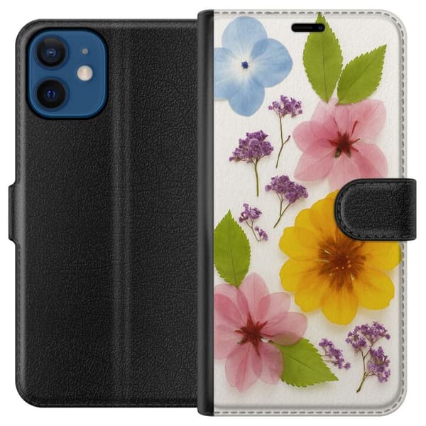 Kompatibel Tegnebogsetui til Apple iPhone 12 mini Pressede blomster