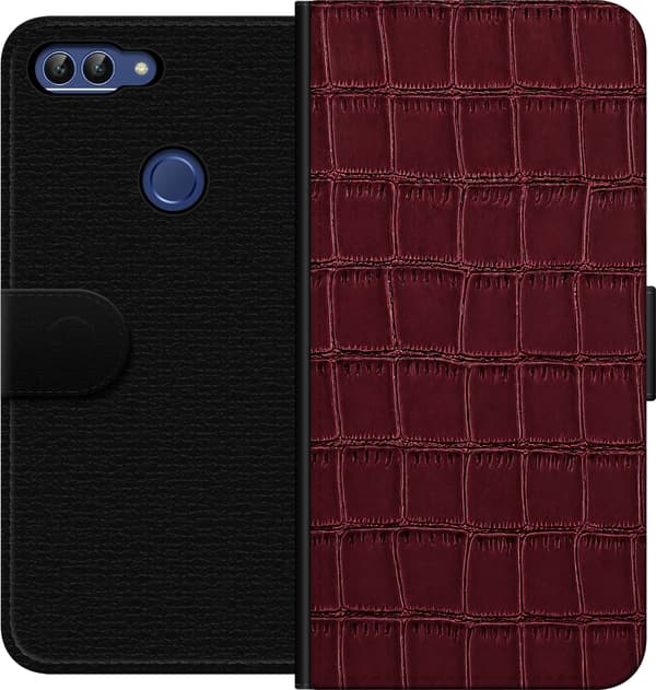 Kompatibelt Plånboksfodral till Huawei P smart Vinröda reptilfjäll röd