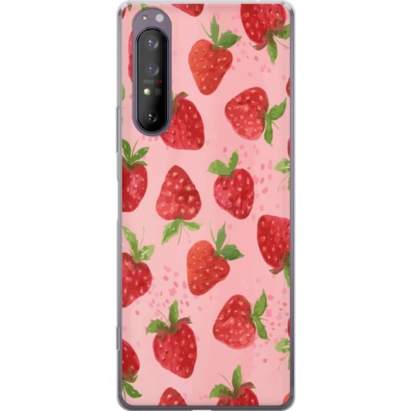 Sony Xperia 1 II Genomskinligt Skal Strawberry Dreams – jordgubbsmönster i retrostil