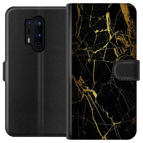 OnePlus 8 Pro Tegnebogsetui Marmor Sort & Guld