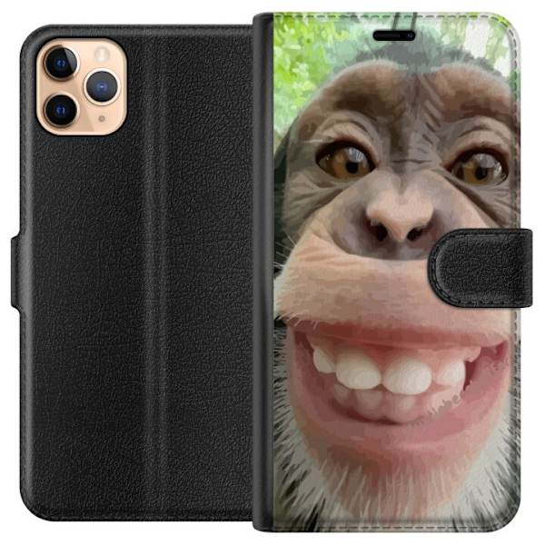 Apple iPhone 11 Pro Max Lompakkokotelo Simpanssi Selfie Rauhallinen Graafinen Suunnittelu Apinan Aihe Suosittu Urban Art Tyyli