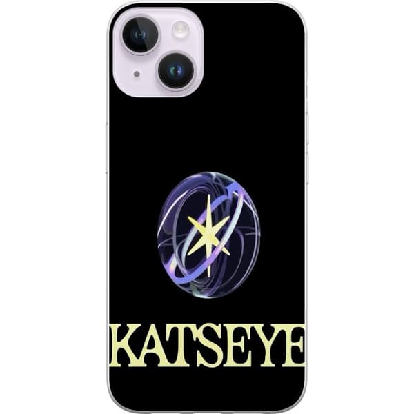 Kompatibel Mobilcover til Apple iPhone 14 Plus KATSEYE-logo med gul stjerne, lilla omløbsringe og lys typografi på sort baggrund sort