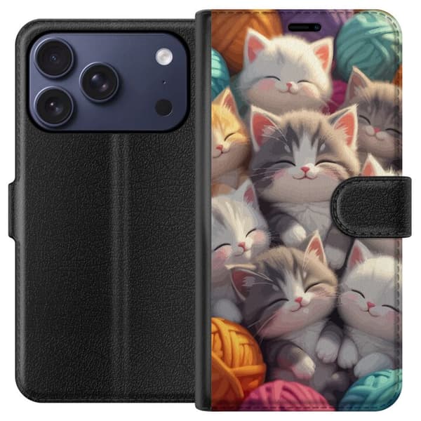 Kompatibel Tegnebogsetui til Apple iPhone 17 Pro Sovande kattungar beige