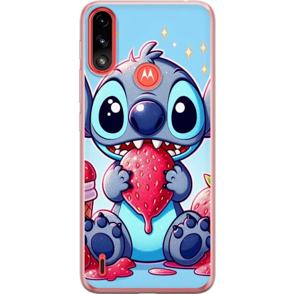 Motorola Moto E7 Power Genomskinligt Skal Strawberry Stitch