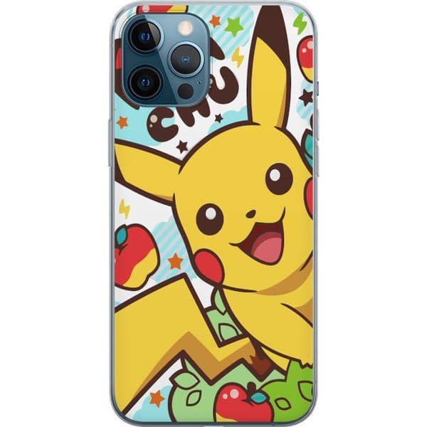 Kompatibelt Mobildeksel til Apple iPhone 12 Pro Max Pikachu med fargerike symboler, epler og stjerner i en leken tegneseriestil