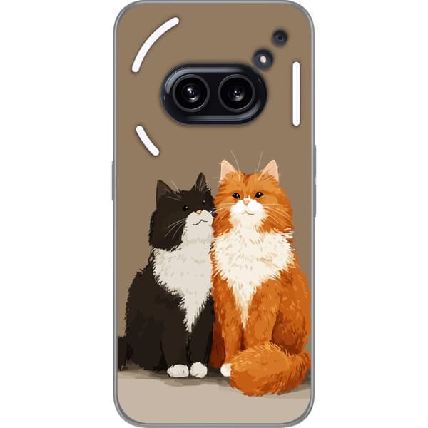 Kompatibel Mobilcover til Nothing Phone (2a) Plus Illustrerede sort-hvide og orange-hvide katte sammen mod brun baggrund brun