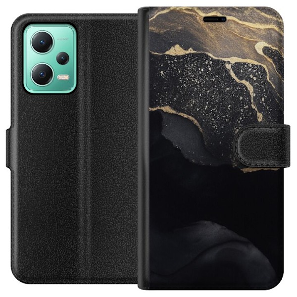 Xiaomi Redmi Note 12 Tegnebogsetui Sort guld abstrakt