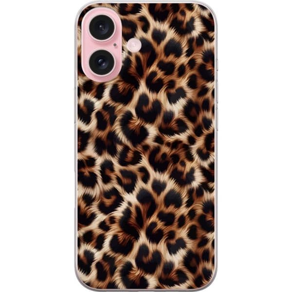 Kompatibel Mobilcover til Apple iPhone 16 Nærbillede af leopardmønster med bløde pelsdetaljer i brune og sorte nuancer