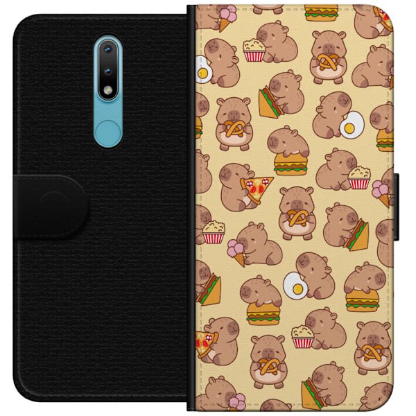 Nokia 2.4 Lompakkokotelo Kawaii capybara puhelinkotelo useilla söpöillä hahmoilla