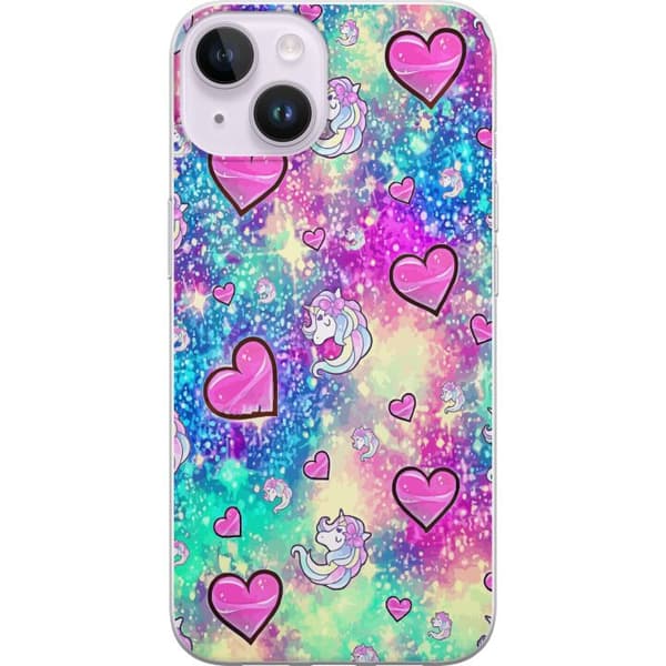 Kompatibel Mobilcover til Apple iPhone 14 Unicorn og Hjerter
