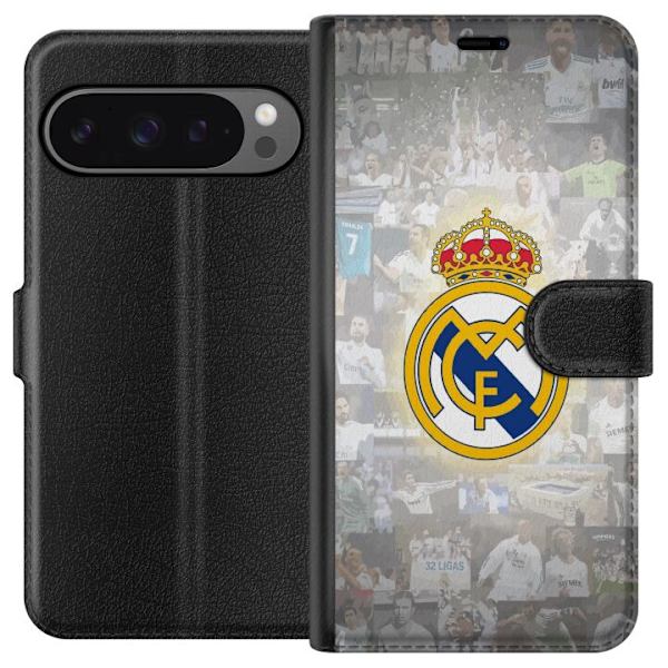 Google Pixel 9 Pro XL Tegnebogsetui Real Madrid Emblem Fodbold Klubmærke Hvid Guld Design Champions League Mester La Liga Fans Ikonisk