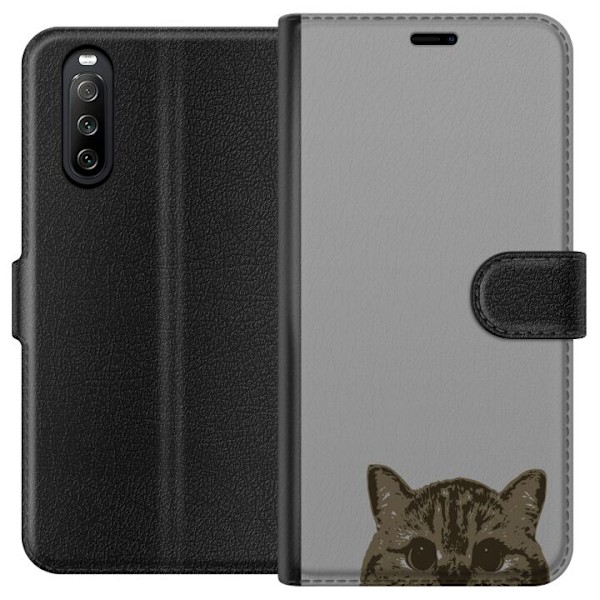 Sony Xperia 10 III Lommeboketui Grå Kattblikk - stilren katte design med grå bakgrunn