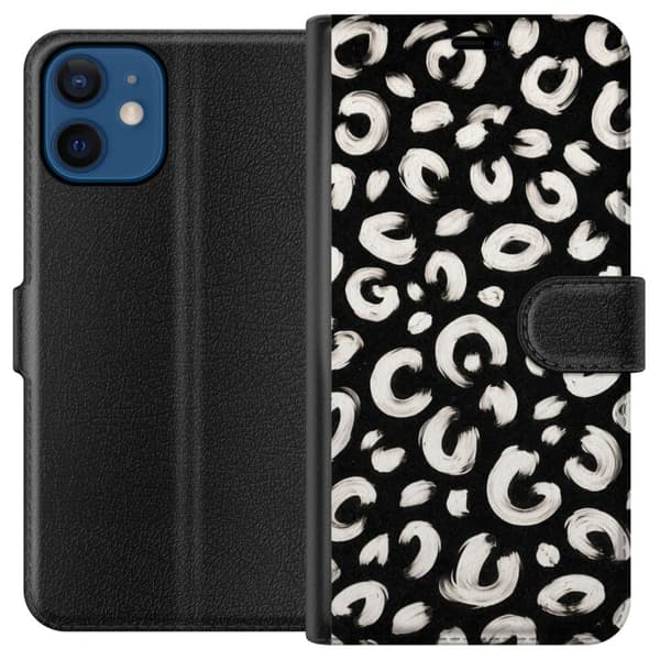 Kompatibel Tegnebogsetui til Apple iPhone 12 mini Grafisk leopardfornemmelse i sort og hvidt