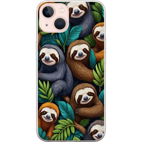 Apple iPhone 13 Gennemsigtig cover Sengångarstil - afslappet motiv med sød dovendyr