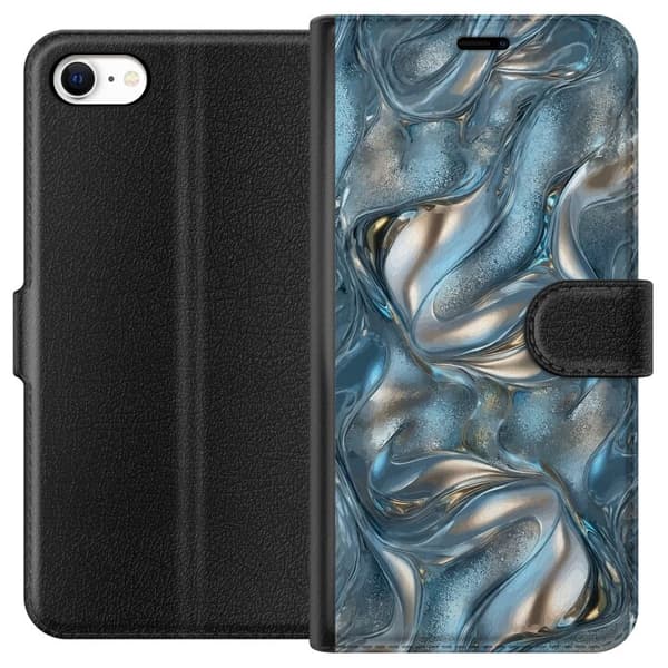 Kompatibel Tegnebogsetui til Apple iPhone 6s Abstrakt flydende krom i sølv og blå metallisk effekt sølv