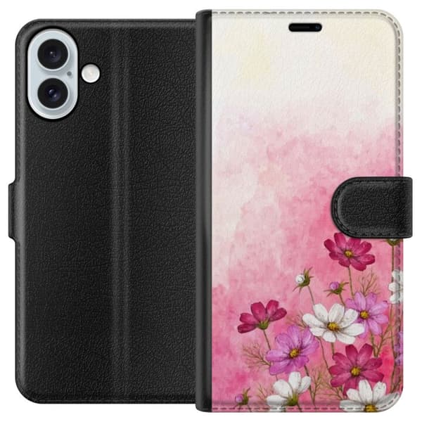 Kompatibel Tegnebogsetui til Apple iPhone 16 Plus Bløde lyserøde og hvide blomster mod en akvarel baggrund i nuancer af lyserød, romantisk og dekorat