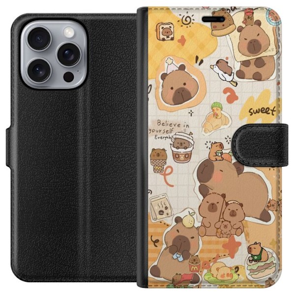 Apple iPhone 16 Pro Max Tegnebogsetui Kawaii capybara mobilskal med gulliga djurmotiv