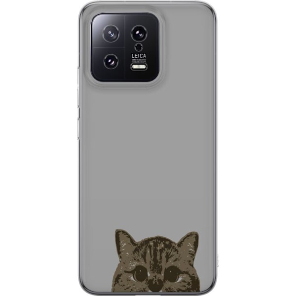 Xiaomi 13 Genomskinligt Skal Grå Kattblick – stilren kattdesign med grå bakgrund