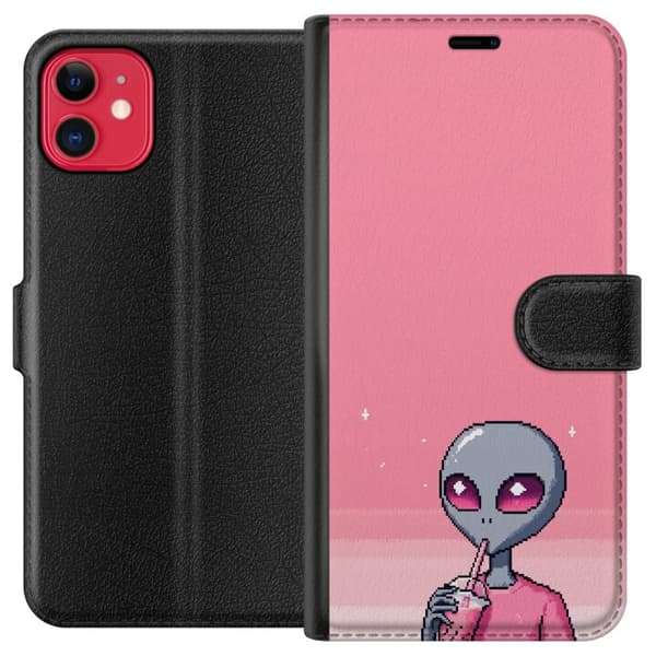 Kompatibelt Plånboksfodral till Apple iPhone 11 Pixelalien med rosa dryck rosa