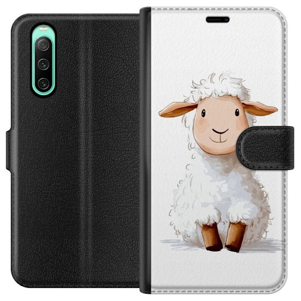 Sony Xperia 10 IV Lompakkokotelo Suloinen Lammas - lasten ja vauvan tuotteita sarjakuvatyyliin