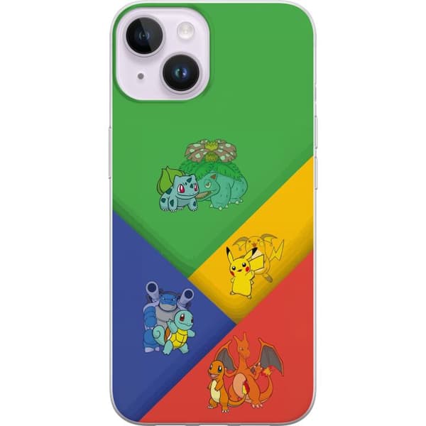 Kompatibelt Mobildeksel til Apple iPhone 15 Plus Første utviklinger med Bulbasaur, Charmander, Squirtle og Pikachu flerfarget