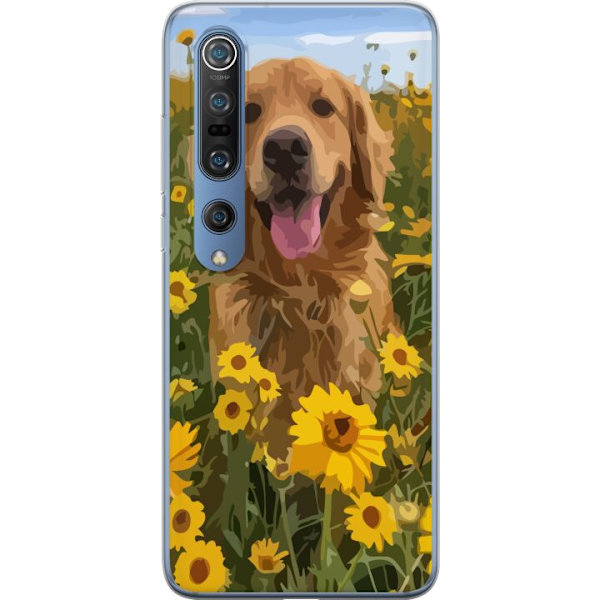 Xiaomi Mi 10 Pro 5G Gennemsigtig cover Golden Retriever Solrosmark Hundemotiv Natur Sommer Design Populær Hunderace Familiefavorit